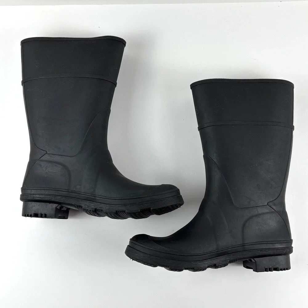 Kamik Kids Black Rubber Rain‎ Boots Buckle Detail Waterproof Size 1